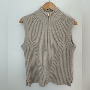 ME+EM Cream Ribbed Knit Zip Collar Vest